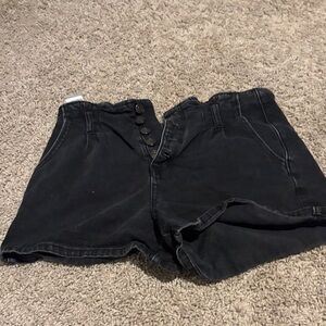 High-Waisted Black Button-Front Shorts